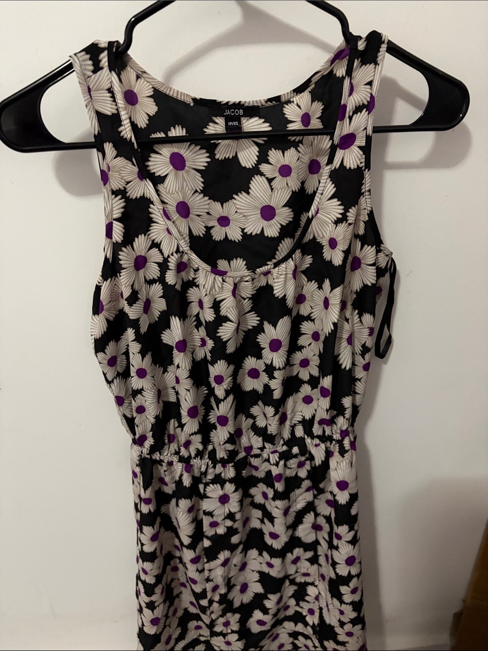 Jacob Black Tank Top with Ivory Daisy Print and Purple Centers
